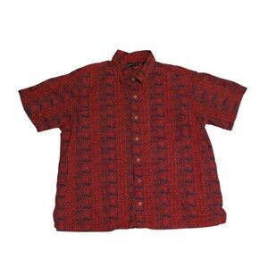 Mens ORVIS Short Sleeve Button Up Hawaiian Shirt Blue Red Size XL Cotton